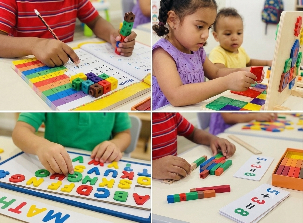 Children learning letters and numbers